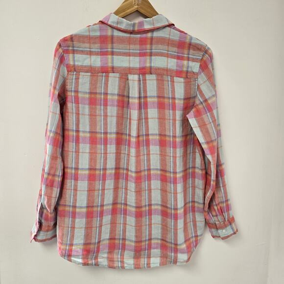 Gap Shirt Size M Pink Blue Plaid Button Up Long Sleeve Casual 100% Linen Womens - Picture 3 of 6